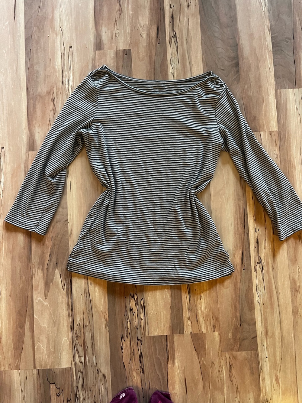 Striped 3/4 sleeved off the shoulder shirt